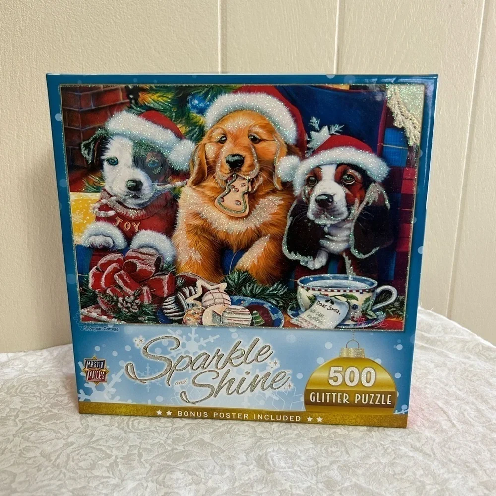 NWT Masterpieces SPARKLE&SHINE Christmas Glitter Puzzles Santa Paws